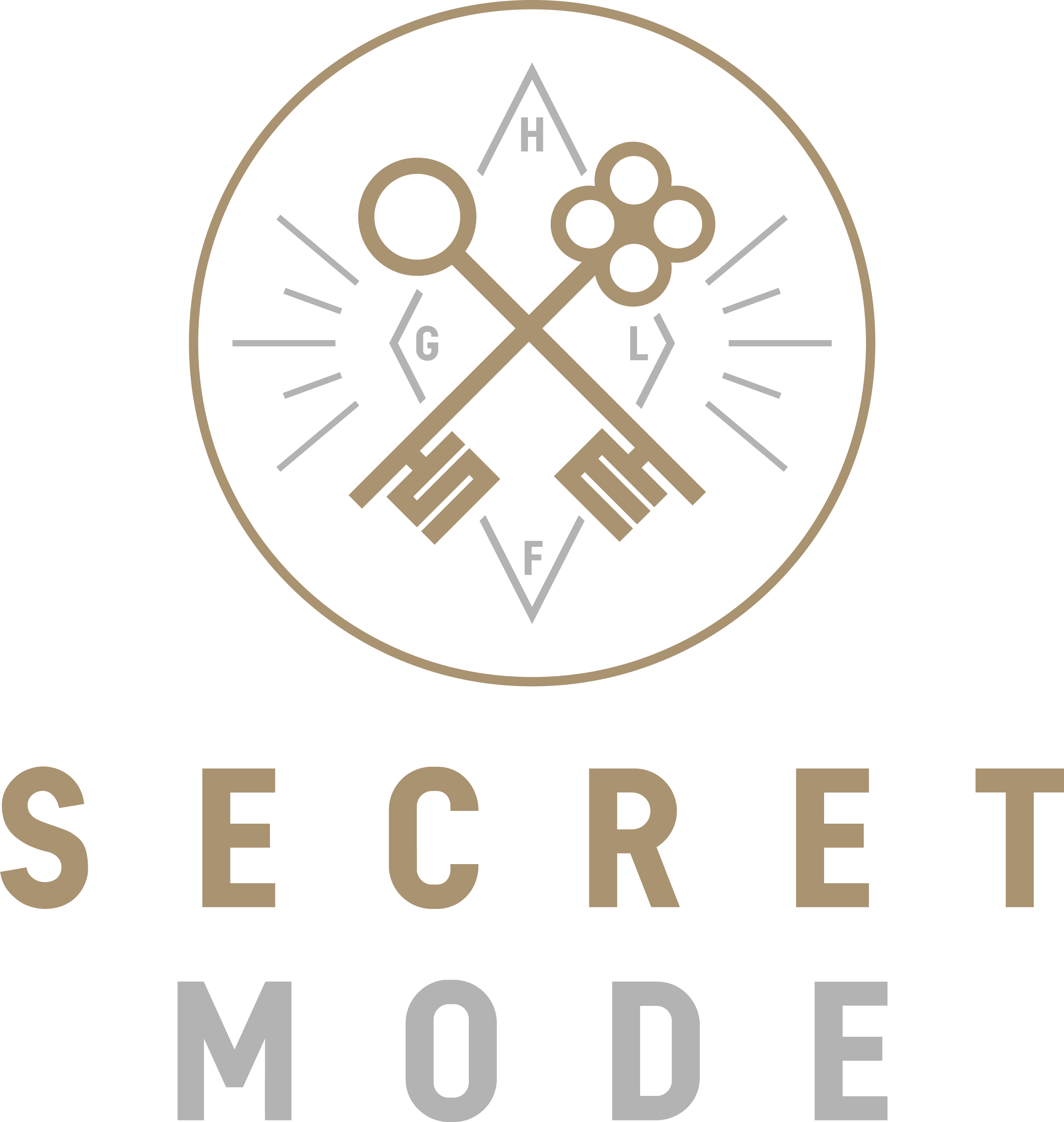 Secret Mode stacked logo in silver and gold